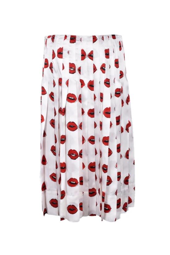  케이트 롱 스커트 입술 프린트가 있는 플리츠 미니 - KHAITE