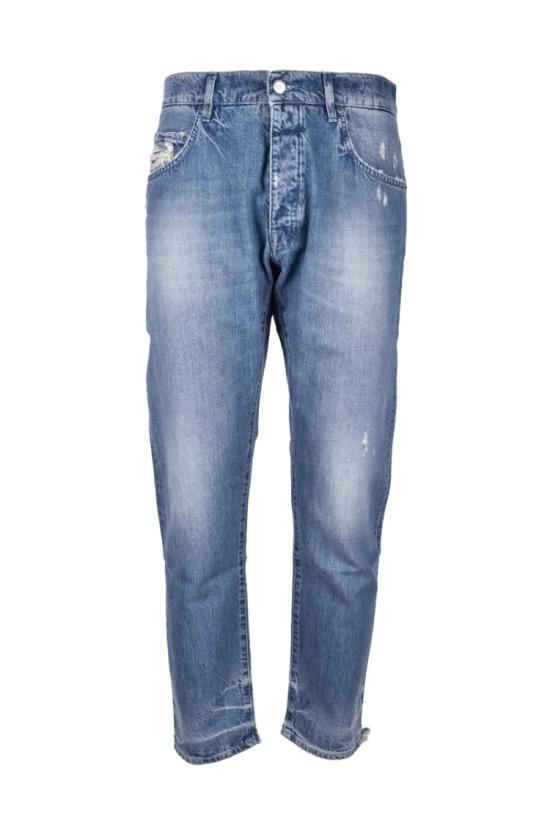  Two Men 데님 면 청바지 - 파란색