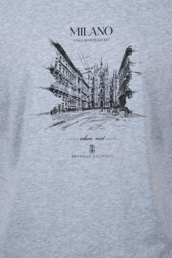 25SS 브루넬로 쿠치넬리 반팔 티셔츠 도시 풍경 스케치가 그려진 면 티셔츠 - BRUNELLO CUCINELLI