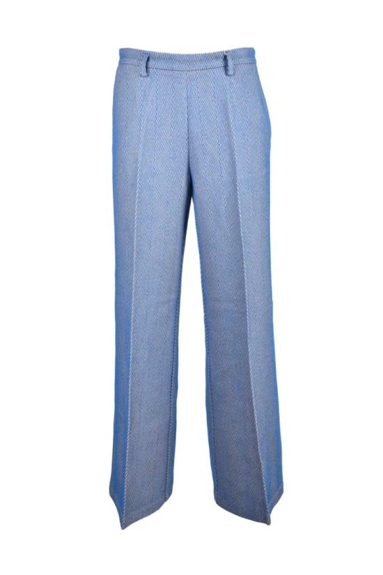  포르테포르테 스트레이트 팬츠 베이지와 스카이 블루 투톤 맞춤형 바지