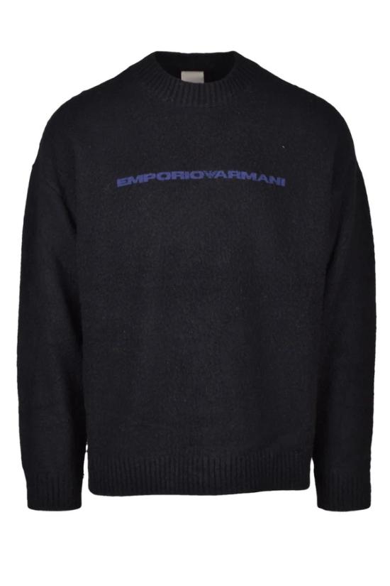 엠포리오 아르마니 탑 검정색 울 크루넥 스웨트셔츠