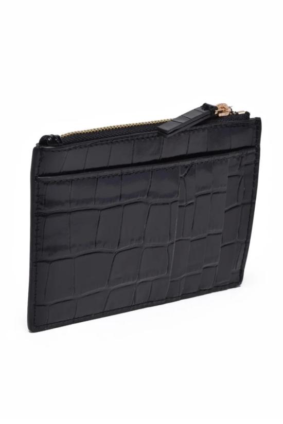  토리버치 카드지갑 악어 가죽 질감의 검은색 송아지 가죽 카드 - TORY BURCH