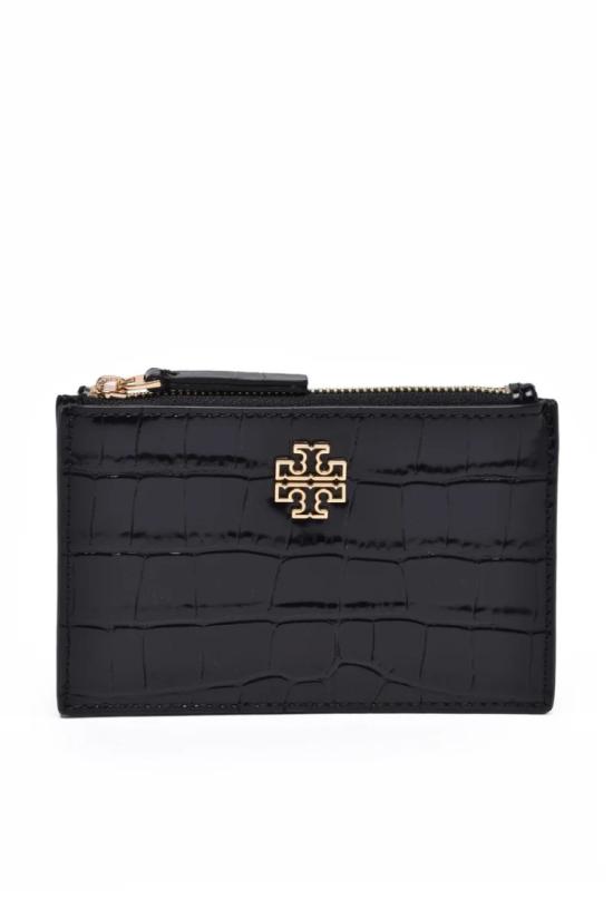 25SS 토리버치 지갑 악어 가죽 질감의 검은색 송아지 가죽 카드