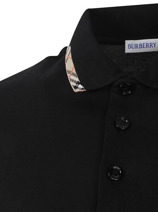 26SS 버버리 체크 트리밍 코튼 폴로셔츠 8126949 A1189 Black - BURBERRY