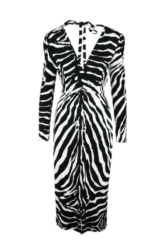  돌체앤가바나 원피스 브이넥 미디 드레스 - 블랙/화이트