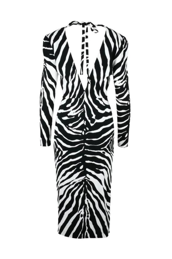  돌체앤가바나 원피스 브이넥 미디 드레스 - 블랙/화이트 - DOLCE & GABBANA