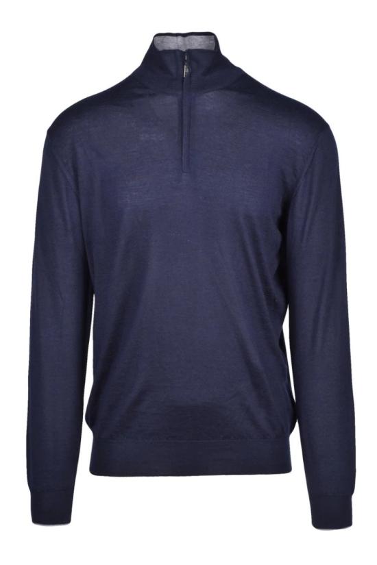  크루치아니 집업 니트 하이넥 지퍼 풀오버 - 블루