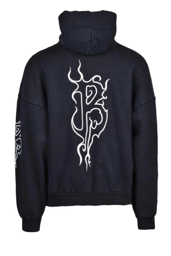  발렌시아가 탑 그래픽 포인트가 있는 오버사이즈 블랙 후드티 - BALENCIAGA