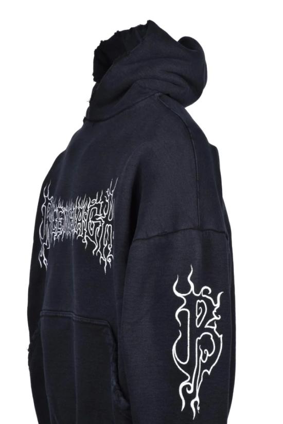  발렌시아가 후드 티셔츠 그래픽 포인트가 있는 오버사이즈 블랙 후드티 - BALENCIAGA