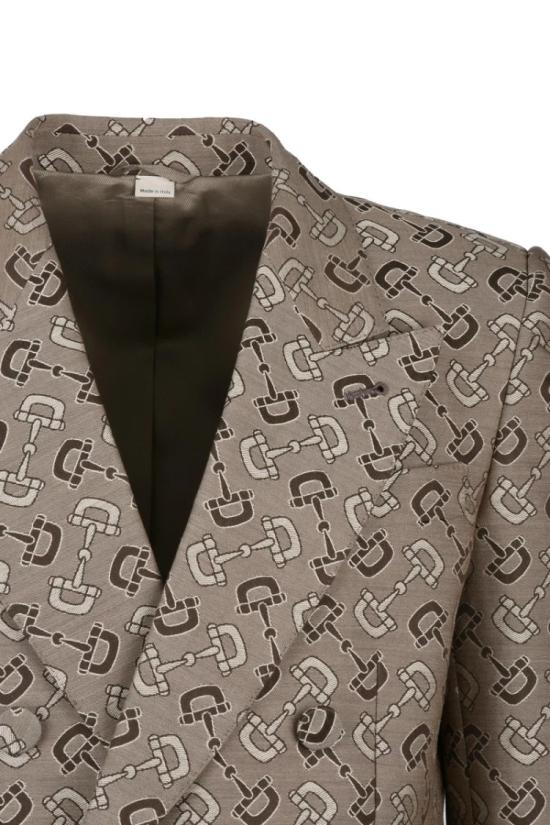  구찌 수트 자켓 더블 브레스트 재킷, 면/울 소재, 갈색 - GUCCI