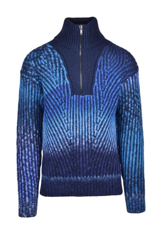  돈답 집업 니트 울 알파카 지퍼 모크넥 스웨터 - 블루/라이트 블루