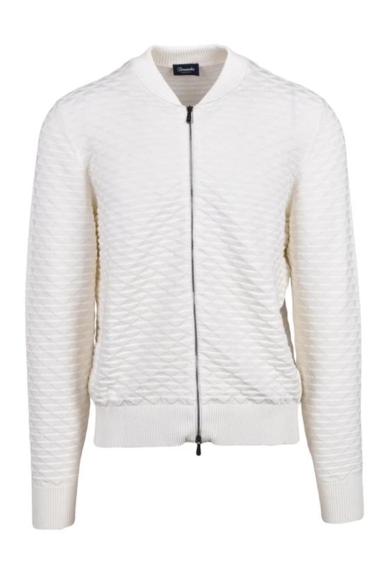 25SS 드루모어 집업 니트 면 지퍼 가디건 - 화이트