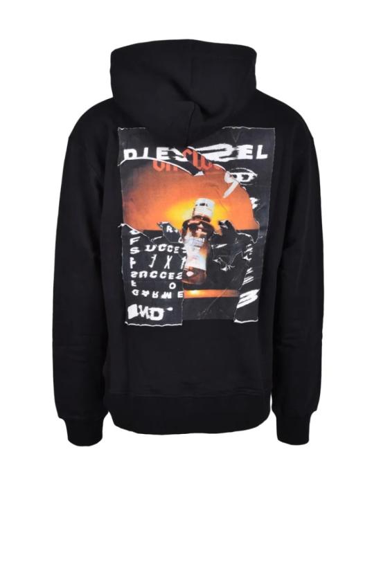  디젤 후드 티셔츠 크루넥 스웨트셔츠 - 블랙 - DIESEL