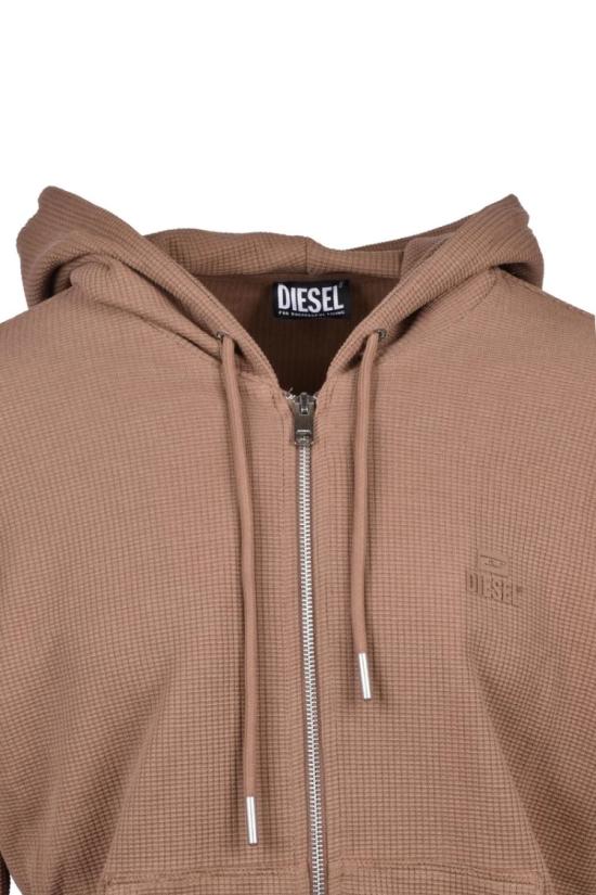  디젤 후드 티셔츠 지퍼 후드티 - 브라운 - DIESEL