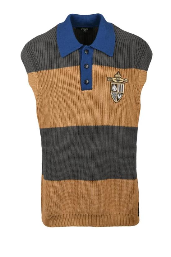 25SS 펜디 니트 베스트 면 조끼 - 파란색/갈색