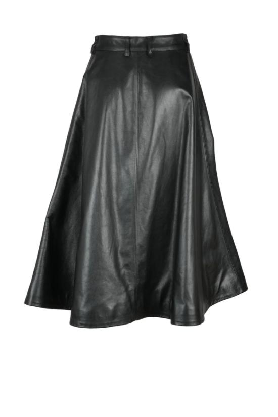  발렌시아가 미디 스커트 긴 가죽  - 블랙 - BALENCIAGA