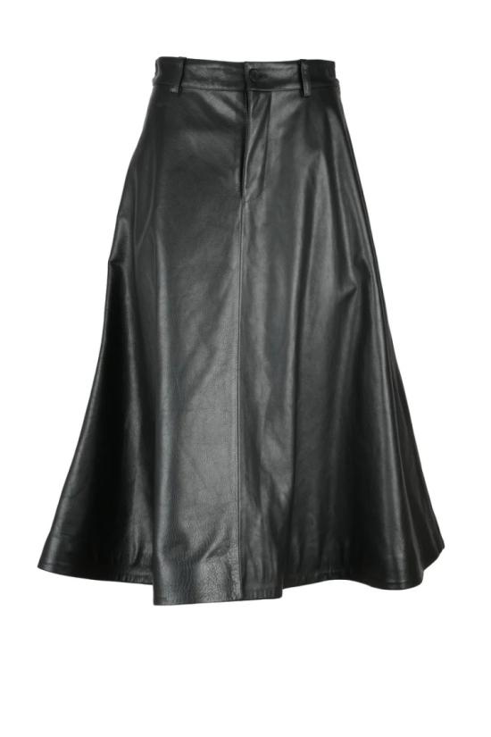  발렌시아가 미디 스커트 긴 가죽  - 블랙