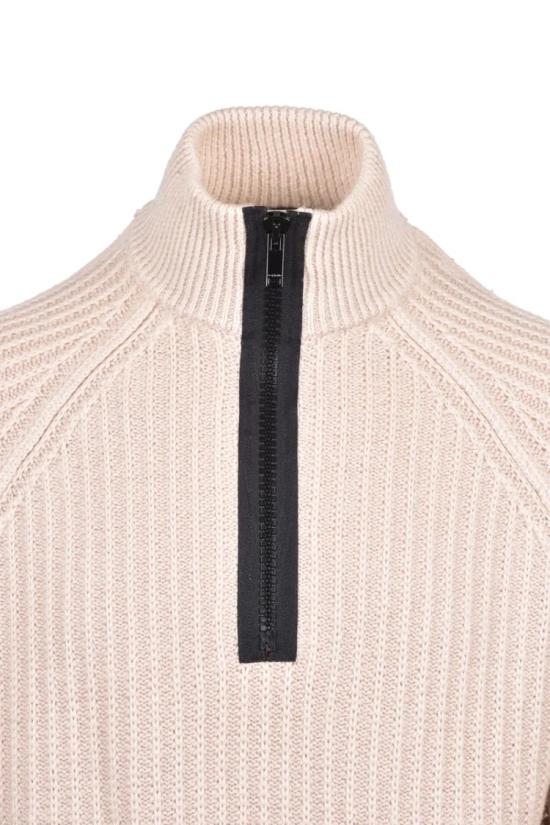  돈답 집업 니트 울 지퍼 모크넥 스웨터 - 베이지 - DONDUP
