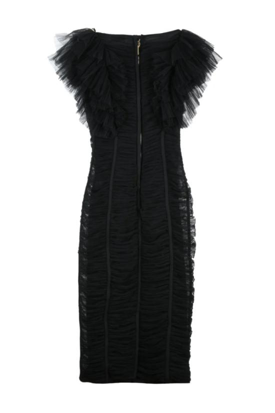 25SS 엘리자베타프랜치 미디 원피스 롱 튤 드레스 - 블랙 - ELISABETTA FRANCHI
