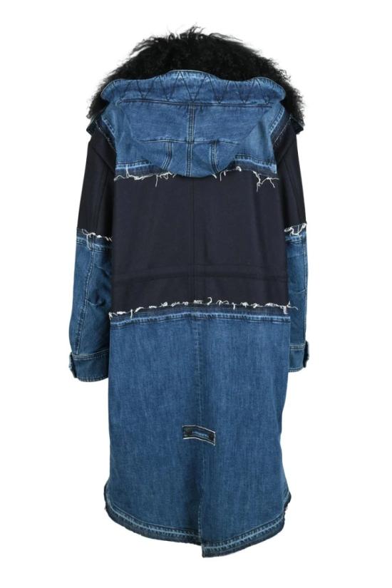  돈답 코트 패치워크 파카, 울 캐시미어 퍼 - 블루 - DONDUP