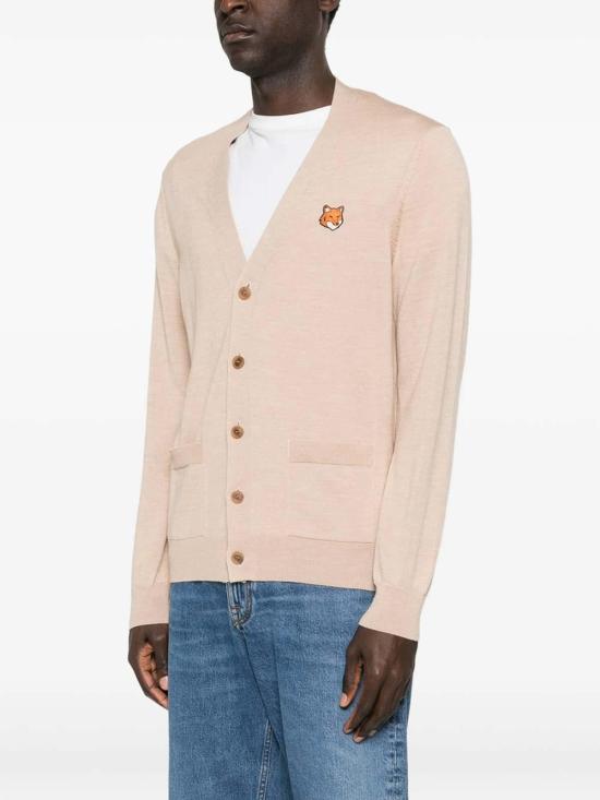 26SS 메종키츠네 폭스 헤드 메리노 레귤러 가디건 PM00501KT1181ROAST Beige - MAISON KITSUNE