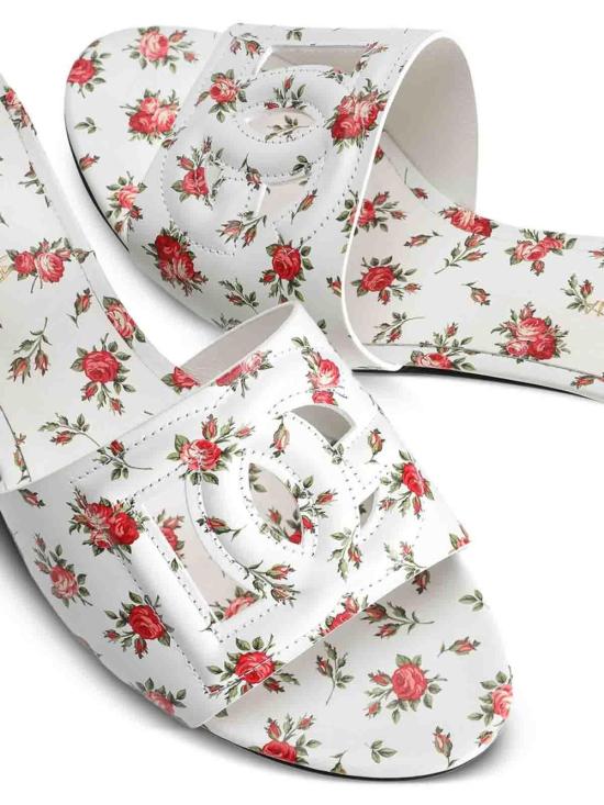 26SS 돌체앤가바나 로즈 프린트 카프스킨 뮬 CR1755AZ046HA5XJ White - DOLCE & GABBANA