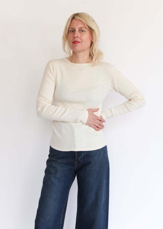  이치 앤티퀴트 스웨터 Ichi Antiquites 리브 풀오버 내추럴 - ICHI ANTIQUITES