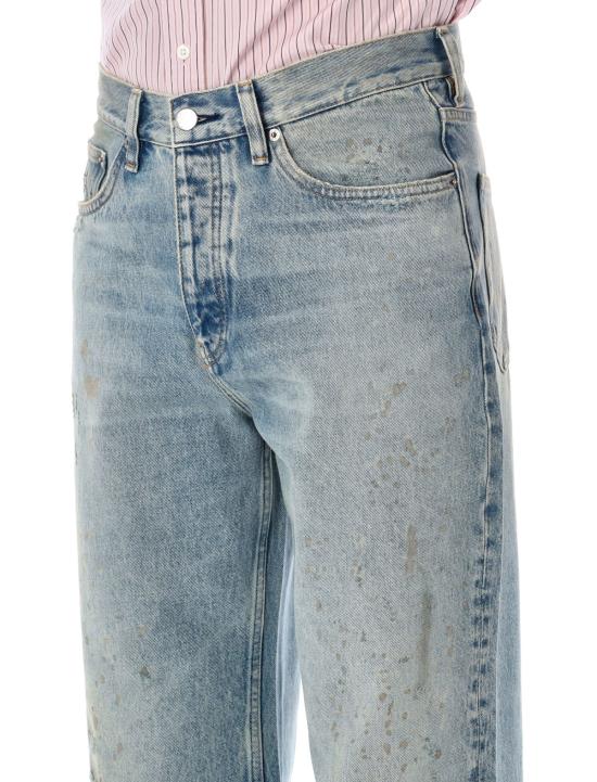  선플라워 데님 해바라기 릴렉스드 부츠 페인트 워른 진 라이트/미드 블루 인디고 - SUNFLOWER