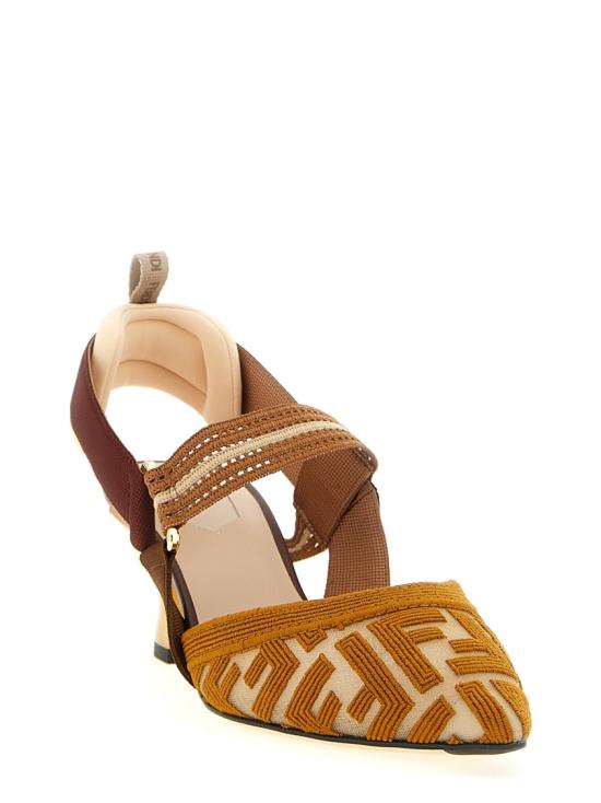 26SS 펜디 콜리브리 FF 패브릭 미디엄 힐 슬링백 8J8900AWCXF1V8T Brown - FENDI