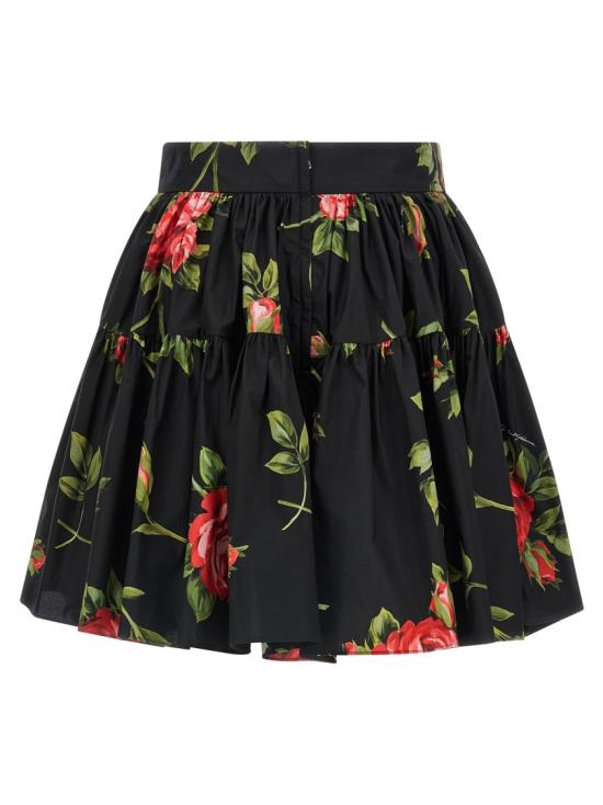 26SS 돌체앤가바나 로즈 부케 프린트 숏 스커트 F4CB1THS5UTHN5ZN Black - DOLCE & GABBANA