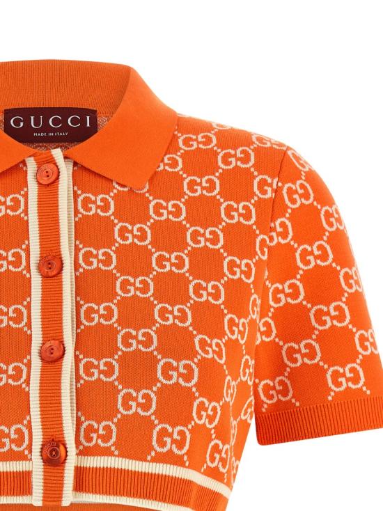 26SS 구찌 / 여성 GG 코튼 자카드 크롭 가디건 856263XKE0M6027 Orange BPG - GUCCI