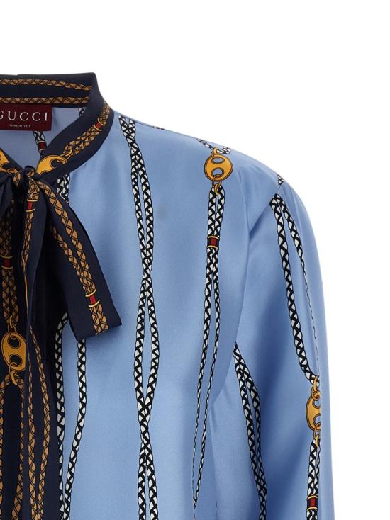 26SS 구찌 프린트 실크 트윌 셔츠 856109ZAUK54061 Blue - GUCCI