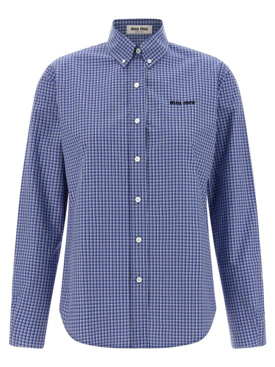 26SS 미우미우 스몰 로고 체크 셔츠 MK1842SOOO142KF0013 Blue