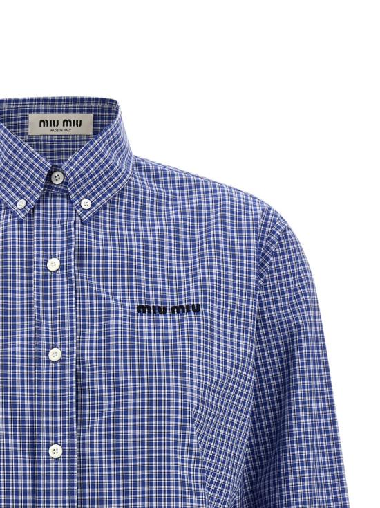 26SS 미우미우 스몰 로고 체크 셔츠 MK1842SOOO142KF0013 Blue - MIU MIU