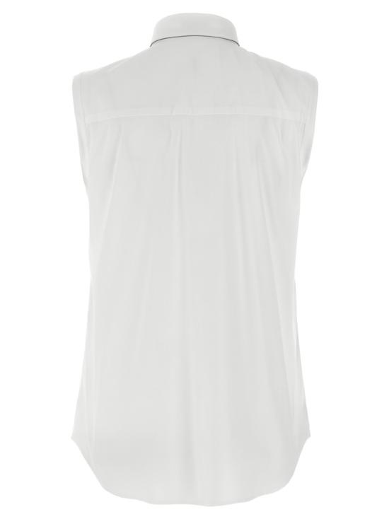 26SS 브루넬로 쿠치넬리 샤이니 트리밍 스트레치 코튼 포플린 슬리브리스 셔츠 M0091MA616C159 White - BRUNELLO CUCINELLI