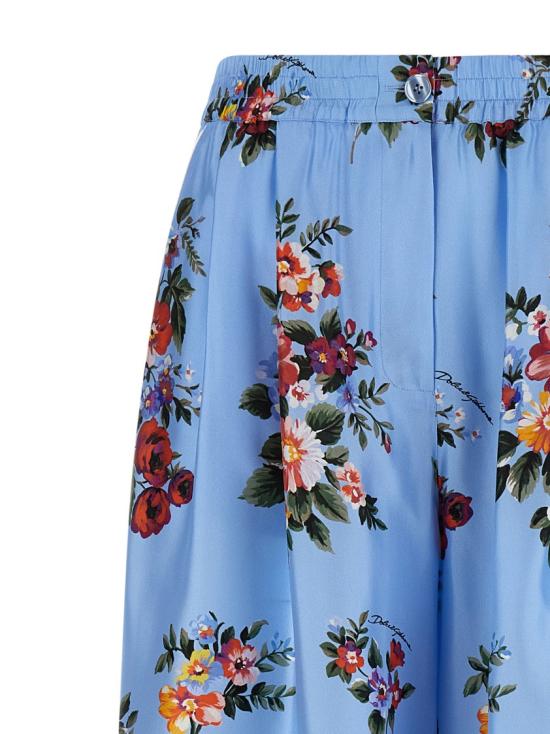 26SS 돌체앤가바나 플라워 부케 프린트 와이드 트윌 트라우저 FTDIVTIS11IHC5ZO Blue - DOLCE & GABBANA