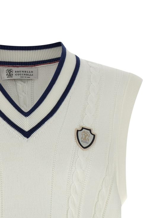 26SS 브루넬로 쿠치넬리 케이블 니트 베스트 M28707917TCGE43 White - BRUNELLO CUCINELLI