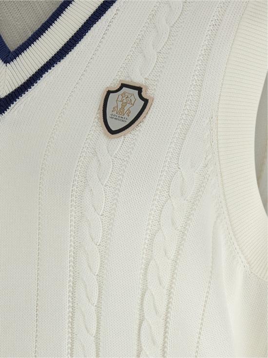26SS 브루넬로 쿠치넬리 케이블 니트 베스트 M28707917TCGE43 White - BRUNELLO CUCINELLI