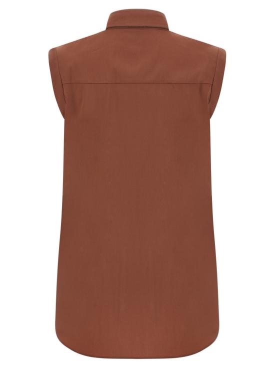 26SS 브루넬로 쿠치넬리 샤이니 트리밍 스트레치 코튼 포플린 슬리브리스 셔츠 M0091MA616C4182 Brown - BRUNELLO CUCINELLI