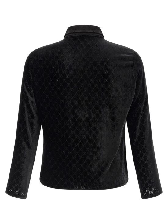 26SS 구찌 스트레치 GG 벨벳 데보레 셔츠 860674ZAUS41000 Black - GUCCI