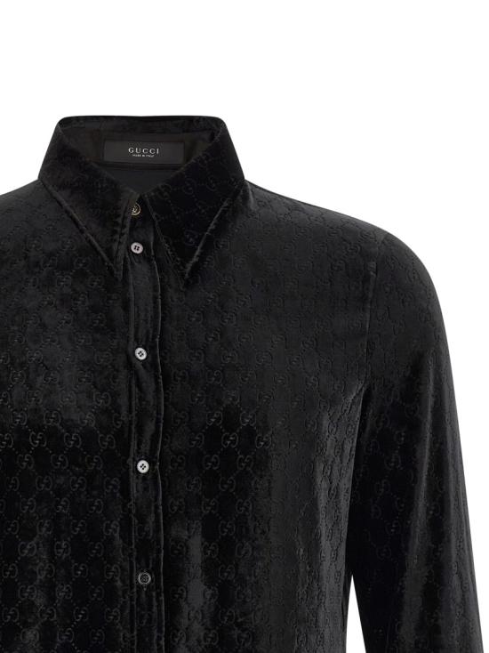 26SS 구찌 스트레치 GG 벨벳 데보레 셔츠 860674ZAUS41000 Black - GUCCI
