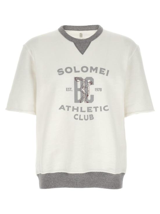 26SS 브루넬로 쿠치넬리 프린트 코튼 리넨 멜란지 플리스 반팔 티셔츠 MR8313378GCTQ27 White