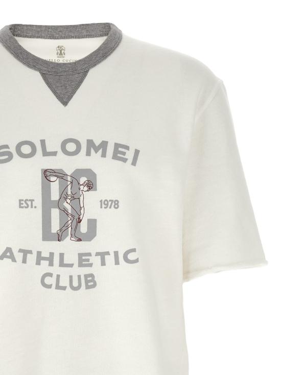 26SS 브루넬로 쿠치넬리 프린트 코튼 리넨 멜란지 플리스 반팔 티셔츠 MR8313378GCTQ27 White - BRUNELLO CUCINELLI