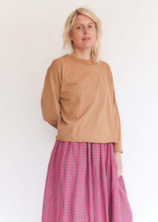  이치 앤티퀴트 긴팔 티셔츠 Ichi Antiquites 염색되지 않은 풀오버 카멜 - ICHI ANTIQUITES