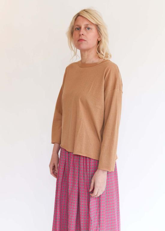  이치 앤티퀴트 긴팔 티셔츠 Ichi Antiquites 염색되지 않은 풀오버 카멜 - ICHI ANTIQUITES