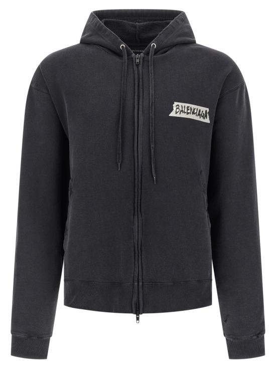 26SS 발렌시아가 마스킹 테이프 오버사이즈 집업 후디 850338TTVL71041 Black