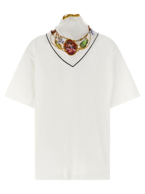 26SS 돌체앤가바나 프린트 스카프 저지 티셔츠 F8W33ZGDDPWW0800 White - DOLCE & GABBANA