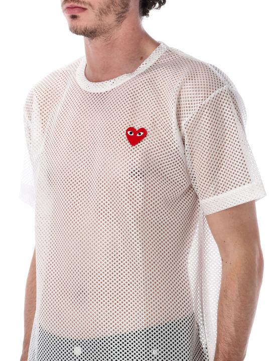  꼼데가르송 탑 플레이 메쉬 티셔츠 (빨간 하트 포함) - COMME DES GARCONS