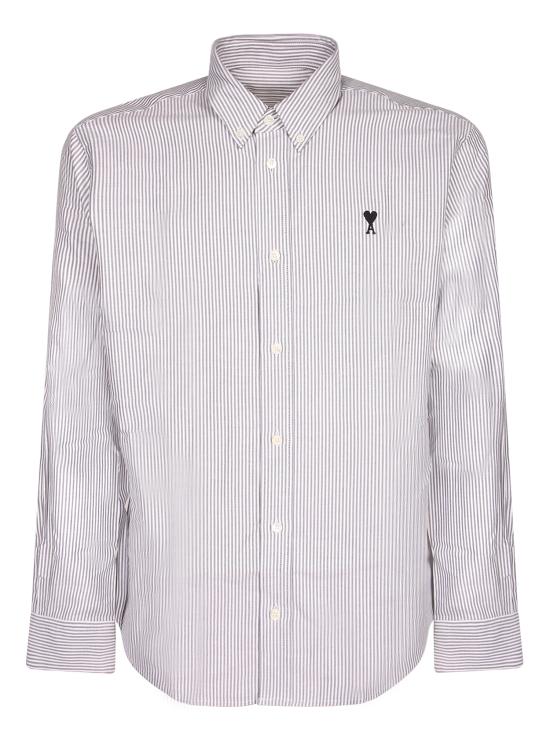 26SS 아미 스몰 하트 로고 스트라이프 코튼 옥스포드 버튼 다운 셔츠 HSH763 CO0087 039 Black