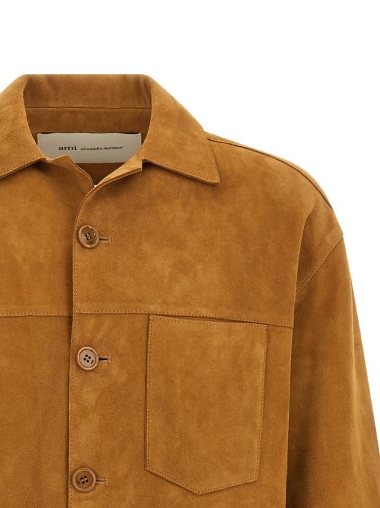 26SS 아미 고트 레더 버튼 오버셔츠 USH826LH0059236 Brown - AMI